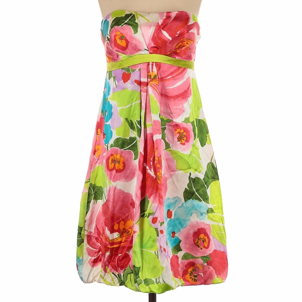 Vintage Cache 100% Silk Watercolor Floral Bubble Hem Dress Feminine Dress Size 2